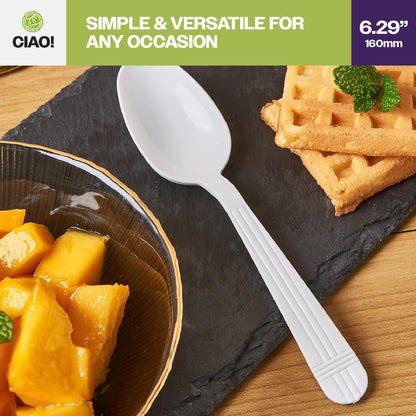 CIAO! Heavy Weight Disposable White Teaspoons Polypropylene Individually Wrapped (Case of 1,000)