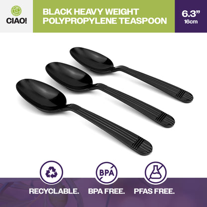 CIAO! Heavy Duty Black Polypropylene Disposable Teaspoons, Foodservice Bulk Pack – 1,000 Count
