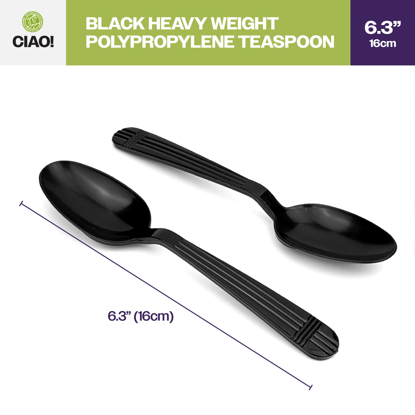 CIAO! Heavy Duty Black Polypropylene Disposable Teaspoons, Foodservice Bulk Pack – 1,000 Count
