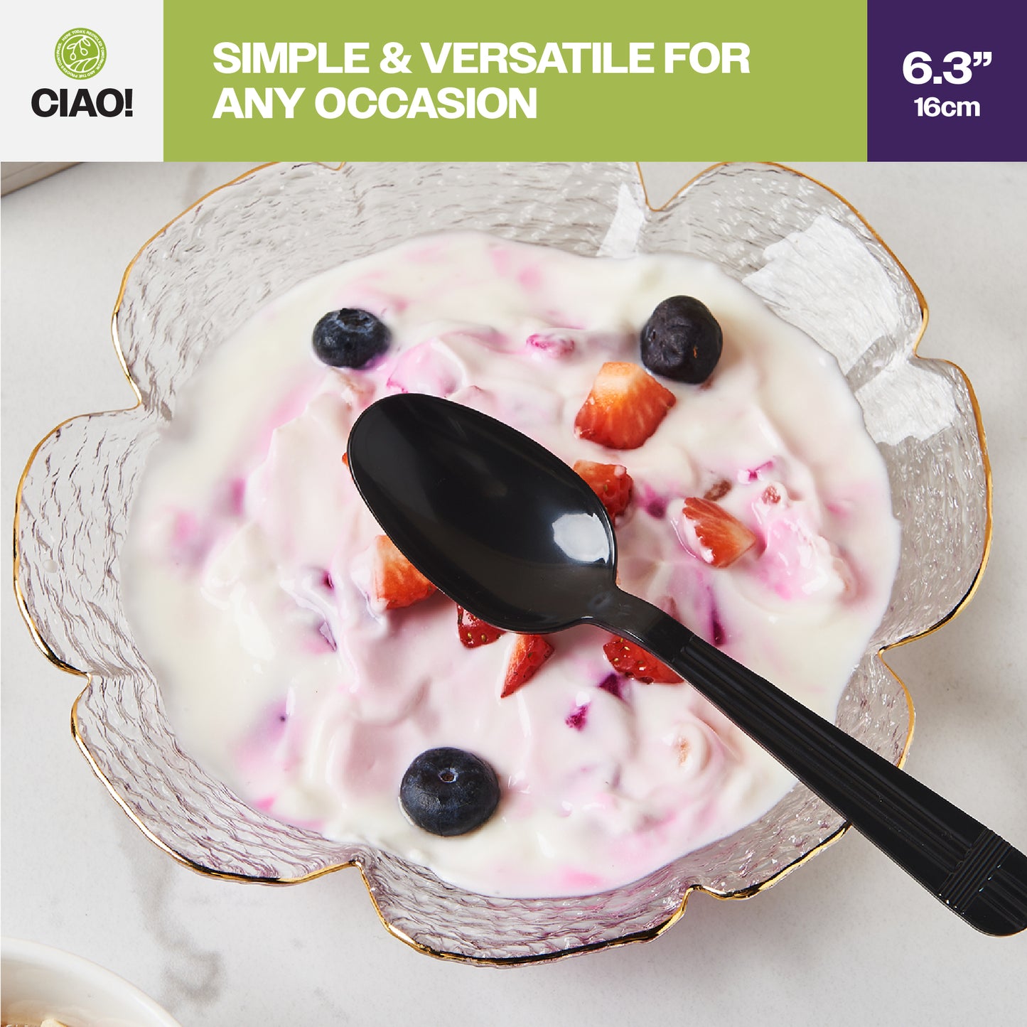 CIAO! Heavy Duty Black Polypropylene Disposable Teaspoons, Foodservice Bulk Pack – 1,000 Count