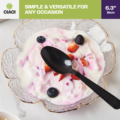 CIAO! Heavy Duty Black Polypropylene Disposable Teaspoons, Foodservice Bulk Pack – 1,000 Count