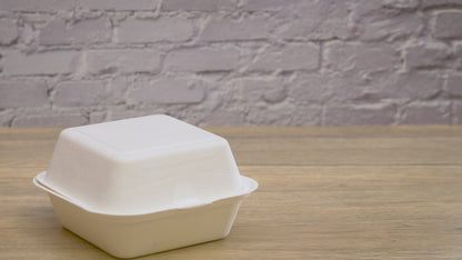 CIAO! 9"x9"x3" Clamshell 1 Compartment 100% Compostable Ecofriendly PFAS Free Unbleached Bagasse Natural White (200/case) …